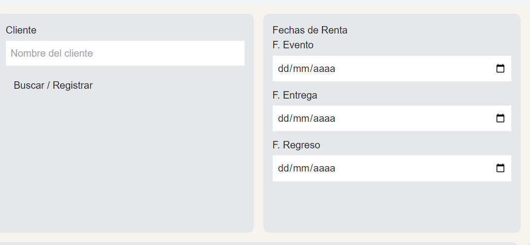 Formulario de renta en Dressa